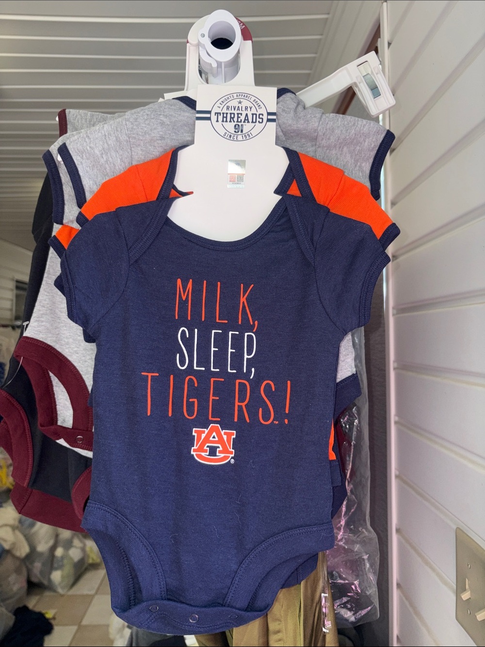 3 piece Rivalry Threads Navy and Orange 'Milk, Sleep, Tigers!' Baby One-Piece